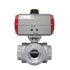 3-Way Pneumatic Ball Valve G2 1/2'' L-bore Stainless Steel Spring Opening