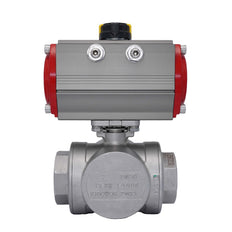 3-Way Pneumatic Ball Valve G2 1/2'' L-bore Stainless Steel Spring Opening