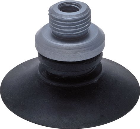 Ventosa de vacío plana CR Negra 53 mm G 1/8 pulgadas Hembra/macho Recorrido 2,5 mm con Nervadura de Soporte