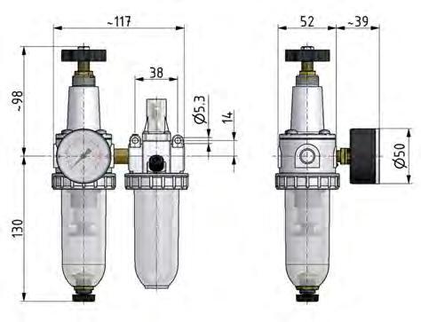 FRL 2 Partes G3/8'' 600l/min 0.5-10.0bar/7-145psi Semi-Automático Policarbonato Estándar 1