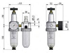 FRL 2 Partes G1/4'' 600l/min 0.5-10.0bar/7-145psi Semi-Automático Policarbonato Estándar 1