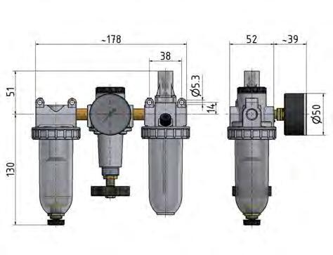 FRL 3 Partes G1/4'' 600l/min 0.5-16.0bar/7-232psi Semi-Auto Metal Estándar 1