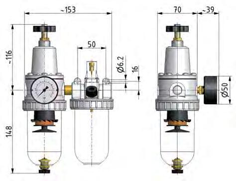 FRL 2 Partes G3/8'' 800l/min 0.5-10.0bar/7-145psi Semi-Automático Policarbonato Estándar 2