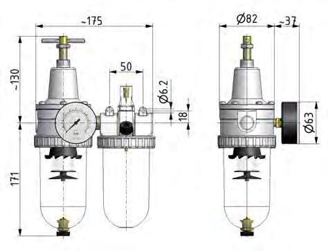 FRL G1/2'' 2100l/min 0,5-16,0bar/7-232psi Estándar 3