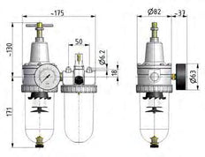 FRL G1/2'' 2100l/min 0,5-16,0bar/7-232psi Estándar 3