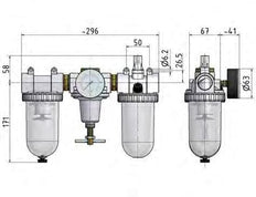 FRL 3 Partes G3/4'' 3200l/min 0.5-10.0bar/7-145psi Semi-Auto Policarbonato Estándar 3