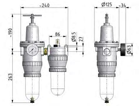 FRL 2 Partes G3/4'' 4000l/min 0.5-10.0bar/7-145psi Semi-Auto Policarbonato Estándar 5