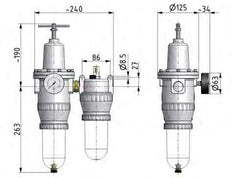 FRL G3/4'' 4000l/min 0,5-10,0bar/7-145psi Estándar 5