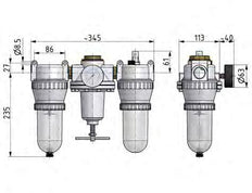 FRL 3 Partes G3/4'' 4900l/min 0.5-10.0bar/7-145psi Semi-Automático Policarbonato Estándar 5