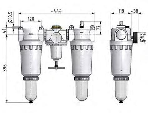 FRL 3 Partes G2'' 18500l/min 0.5-10.0bar/7-145psi Auto Metal Estándar 8