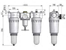 FRL 3 Partes G2'' 18500l/min 0.5-10.0bar/7-145psi Auto Policarbonato Estándar 8