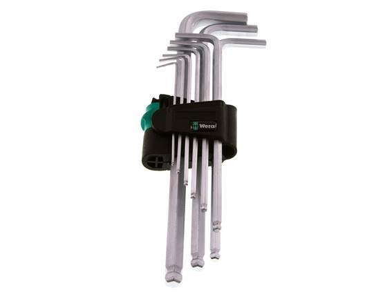 Wera Juego de llaves hexagonales de 9 piezas de 1,5 a 10 mm con cabeza esférica