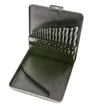 juego de brocas helicoidales de 19 piezas DIN 338 N HSS-R 1 - 10 mm