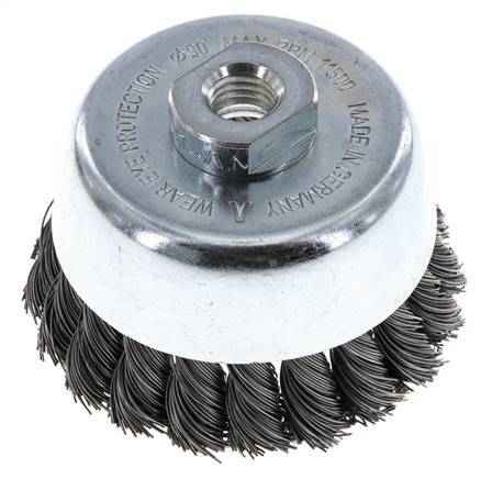 Cepillo de copa de 90 mm (M 14X2) Alambre de acero de 0,5 mm (20xtrenzado)