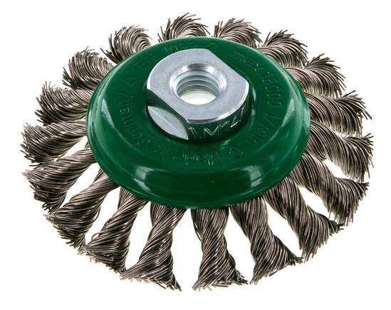 Cepillo cónico de alambre de acero inoxidable trenzado 100X12 mm ( M14X2)