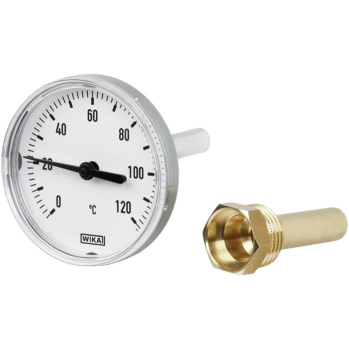 -20 a +60°C Termómetro bimetálico de aluminio Gabinete de 63mm Vástago de 40mm con termopozo