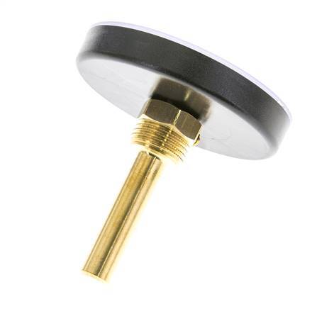 0 to +120°C Plastic Bimetallic Thermometer 80mm Cabinet 60mm Stem with Thermowell