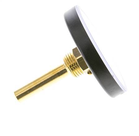 0 to +120°C Plastic Bimetallic Thermometer 80mm Cabinet 60mm Stem with Thermowell