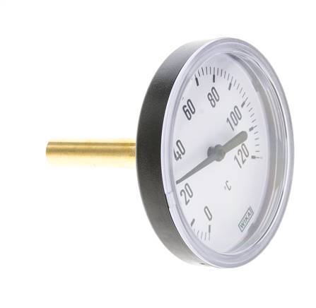 0 to +120°C Plastic Bimetallic Thermometer 80mm Cabinet 60mm Stem with Thermowell