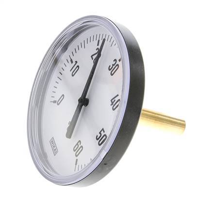 0 to +60°C Plastic Bimetallic Thermometer 100mm Cabinet 60mm Stem with Thermowell