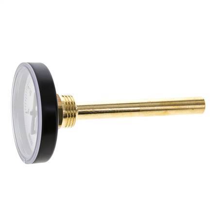 0 to +60°C Plastic Bimetallic Thermometer 63mm Cabinet 100mm Stem with Thermowell