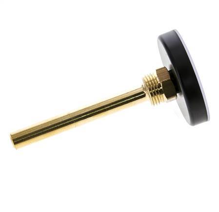 0 to +60°C Plastic Bimetallic Thermometer 63mm Cabinet 100mm Stem with Thermowell