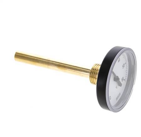 0 to +60°C Plastic Bimetallic Thermometer 63mm Cabinet 100mm Stem with Thermowell
