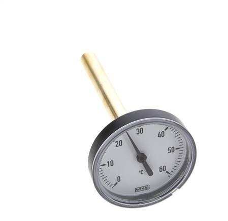 0 to +60°C Plastic Bimetallic Thermometer 63mm Cabinet 100mm Stem with Thermowell