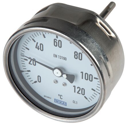 -40 to +40°C Petrochemical Stainless Steel Bimetallic Thermometer 100mm Cabinet 100mm Stem Rear