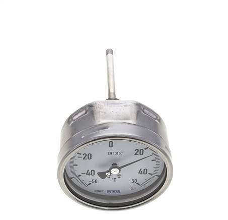 -40 to +40°C Petrochemical Stainless Steel Bimetallic Thermometer 100mm Cabinet 100mm Stem Rear