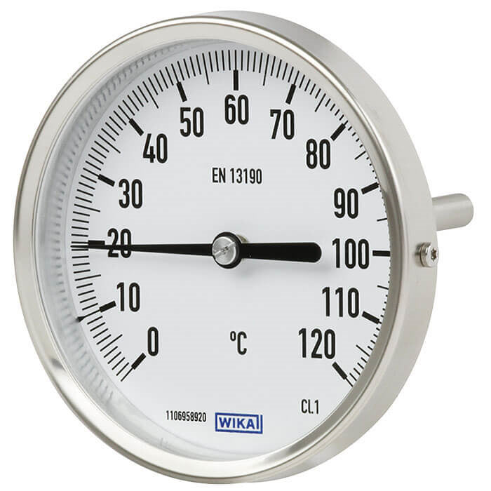 0 a +60°C Termómetro industrial bimetálico de acero inoxidable Gabinete de 63mm Vástago de 160mm