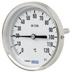 0 a +200°C Termómetro bimetálico de acero inoxidable Gabinete de 100mm Vástago de 100mm