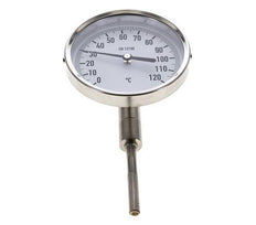 0 a +120°C Termómetro bimetálico de acero inoxidable Gabinete de 100mm Fondo de vástago de 63mm
