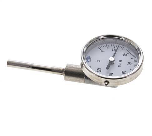 0 a +120°C Termómetro bimetálico de acero inoxidable Gabinete de 63mm Fondo de vástago de 63mm