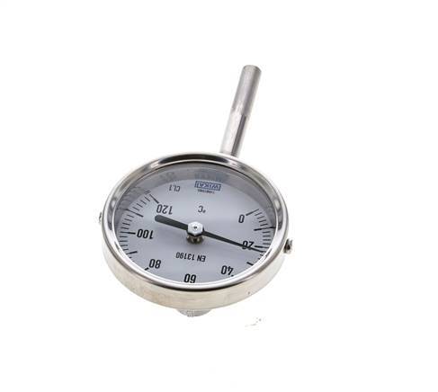0 a +120°C Termómetro bimetálico de acero inoxidable Gabinete de 63mm Fondo de vástago de 63mm