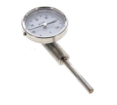 0 a +120°C Termómetro bimetálico de acero inoxidable Gabinete de 63mm Fondo de vástago de 63mm