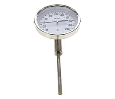 0 a +200°C Termómetro bimetálico de acero inoxidable Gabinete de 100mm Fondo de vástago de 100mm