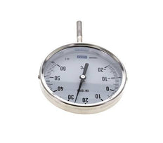 -20 a +60°C Termómetro bimetálico de acero inoxidable Gabinete de 100mm Fondo de vástago de 63mm