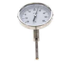 -20 a +60°C Termómetro bimetálico de acero inoxidable Gabinete de 100mm Fondo de vástago de 63mm