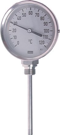 0 a +100°C Termómetro industrial bimetálico de acero inoxidable Gabinete de 160mm Fondo de vástago de 63mm