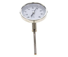 0 a +80°C Termómetro bimetálico de acero inoxidable Gabinete de 100mm Fondo de vástago de 160mm