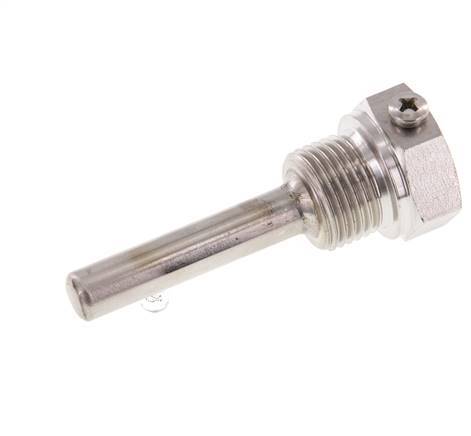 Termopozo de acero inoxidable G 1/2 pulg. fijado con pernos para vástago de 63 mm Máx. 600°C y 25 bares