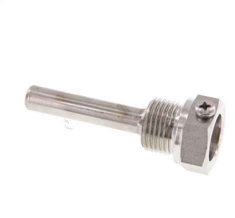 Termopozo de acero inoxidable G 1/2 pulg. fijado con pernos para vástago de 63 mm Máx. 600°C y 25 bares