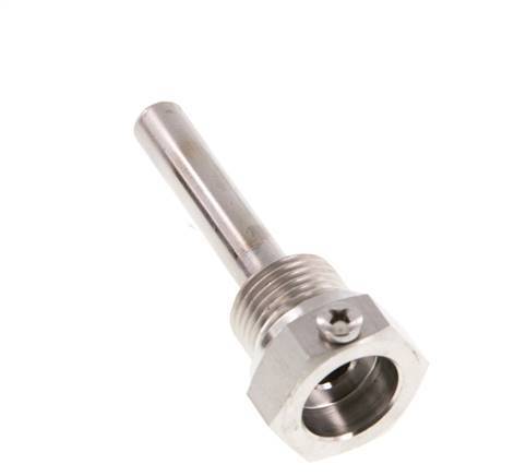 Termopozo de acero inoxidable G 1/2 pulg. fijado con pernos para vástago de 63 mm Máx. 600°C y 25 bares