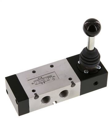 5/3 G1/4'' Válvula de palanca manual con centro de presión -0,95-10bar/-13,2-140psi