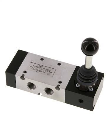 5/3 G1/4'' Válvula de palanca manual con centro de presión -0,95-10bar/-13,2-140psi