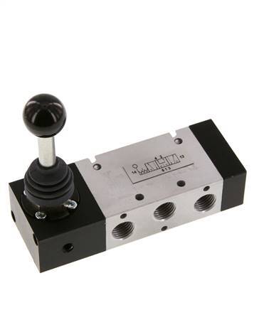 5/3 G1/4'' Válvula de palanca manual con centro de presión -0,95-10bar/-13,2-140psi