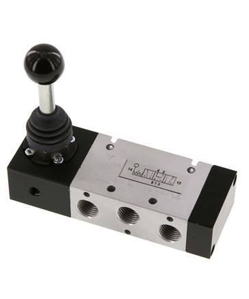 5/3 G1/4'' Válvula de palanca manual con centro de presión -0,95-10bar/-13,2-140psi