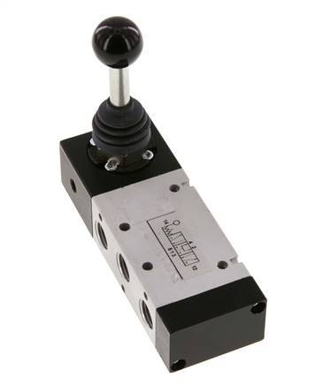 5/3 G1/4'' Válvula de palanca manual con centro de presión -0,95-10bar/-13,2-140psi