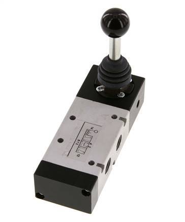 5/3 G1/4'' Válvula de palanca manual con centro de presión -0,95-10bar/-13,2-140psi